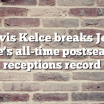 Travis Kelce breaks Jerry Rice’s all-time postseason receptions record