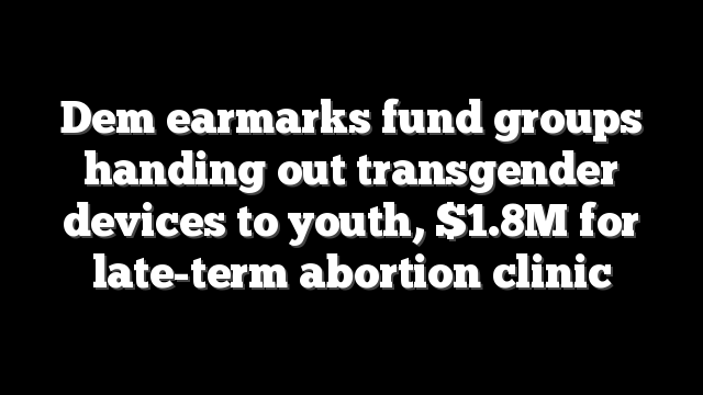 Dem earmarks fund groups handing out transgender devices to youth, $1.8M for late-term abortion clinic