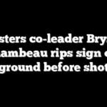Masters co-leader Bryson DeChambeau rips sign out of ground before shot
