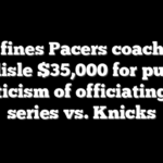 NBA fines Pacers coach Rick Carlisle $35,000 for public criticism of officiating in series vs. Knicks