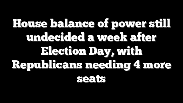 House balance of power still undecided a week after Election Day, with Republicans needing 4 more seats