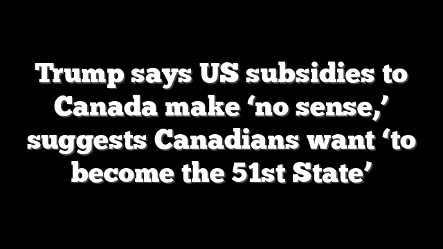 Trump says US subsidies to Canada make ‘no sense,’ suggests Canadians want ‘to become the 51st State’