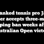 Top-ranked tennis pro Jannik Sinner accepts three-month doping ban weeks after Australian Open victory