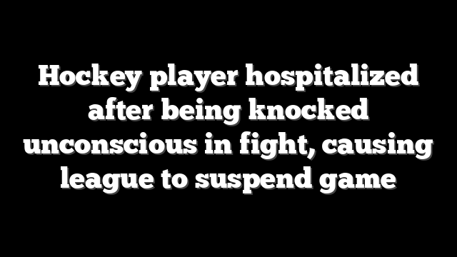 Hockey player hospitalized after being knocked unconscious in fight, causing league to suspend game