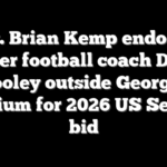 Gov. Brian Kemp endorses former football coach Derek Dooley outside Georgia stadium for 2026 US Senate bid