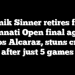 Jannik Sinner retires from Cincinnati Open final against Carlos Alcaraz, stuns crowd after just 5 games