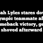Noah Lyles stares down Olympic teammate after comeback victory, gets shoved afterward