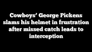 Cowboys’ George Pickens slams his helmet in frustration after missed catch leads to interception