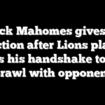 Patrick Mahomes gives cold reaction after Lions player snubs his handshake to start brawl with opponent