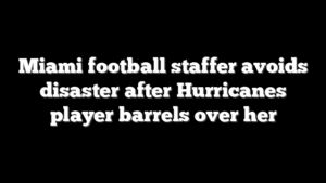 Miami football staffer avoids disaster after Hurricanes player barrels over her
