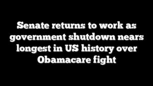 Senate returns to work as government shutdown nears longest in US history over Obamacare fight