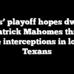 Chiefs’ playoff hopes dwindle as Patrick Mahomes throws three interceptions in loss to Texans