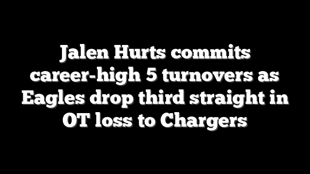Jalen Hurts commits career-high 5 turnovers as Eagles drop third straight in OT loss to Chargers