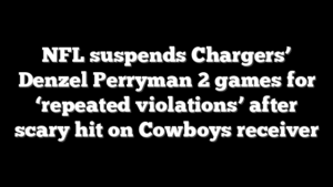 NFL suspends Chargers’ Denzel Perryman 2 games for ‘repeated violations’ after scary hit on Cowboys receiver
