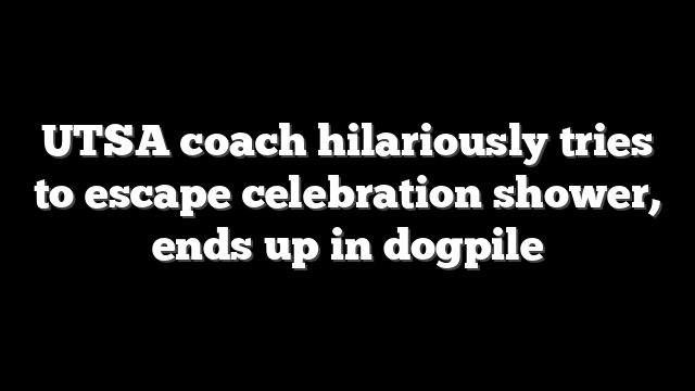 UTSA coach hilariously tries to escape celebration shower, ends up in dogpile