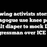 Left-wing activists storming synagogue use knee pads, adult diaper to mock Dem congressman over ICE vote