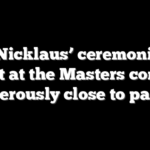 Jack Nicklaus’ ceremonial tee shot at the Masters comes dangerously close to patrons