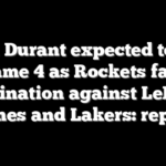 Kevin Durant expected to miss Game 4 as Rockets face elimination against LeBron James and Lakers: report