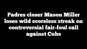 Padres closer Mason Miller loses wild scoreless streak on controversial fair-foul call against Cubs