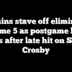 Penguins stave off elimination in Game 5 as postgame brawl erupts after late hit on Sidney Crosby