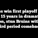Sabres win first playoff game in 15 years in dramatic fashion, stun Bruins with epic third period comeback