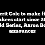 Gerrit Cole to make first Yankees start since 2024 World Series, Aaron Boone announces