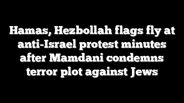 Hamas, Hezbollah flags fly at anti-Israel protest minutes after Mamdani condemns terror plot against Jews
