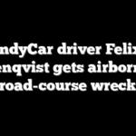 IndyCar driver Felix Rosenqvist gets airborne in road-course wreck