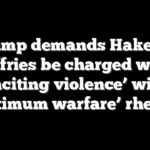 Trump demands Hakeem Jeffries be charged with ‘inciting violence’ with ‘maximum warfare’ rhetoric