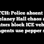 WATCH: Police absent from Delaney Hall chaos as agitators block ICE vehicles and agents use pepper spray