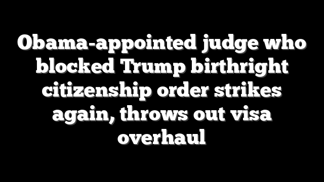 Obama-appointed judge who blocked Trump birthright citizenship order strikes again, throws out visa overhaul