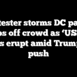 Protester storms DC party, flips off crowd as ‘USA!’ chants erupt amid Trump’s AI push