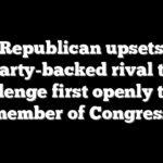 Republican upsets party-backed rival to challenge first openly trans member of Congress