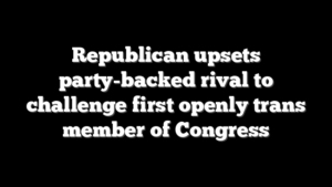 Republican upsets party-backed rival to challenge first openly trans member of Congress